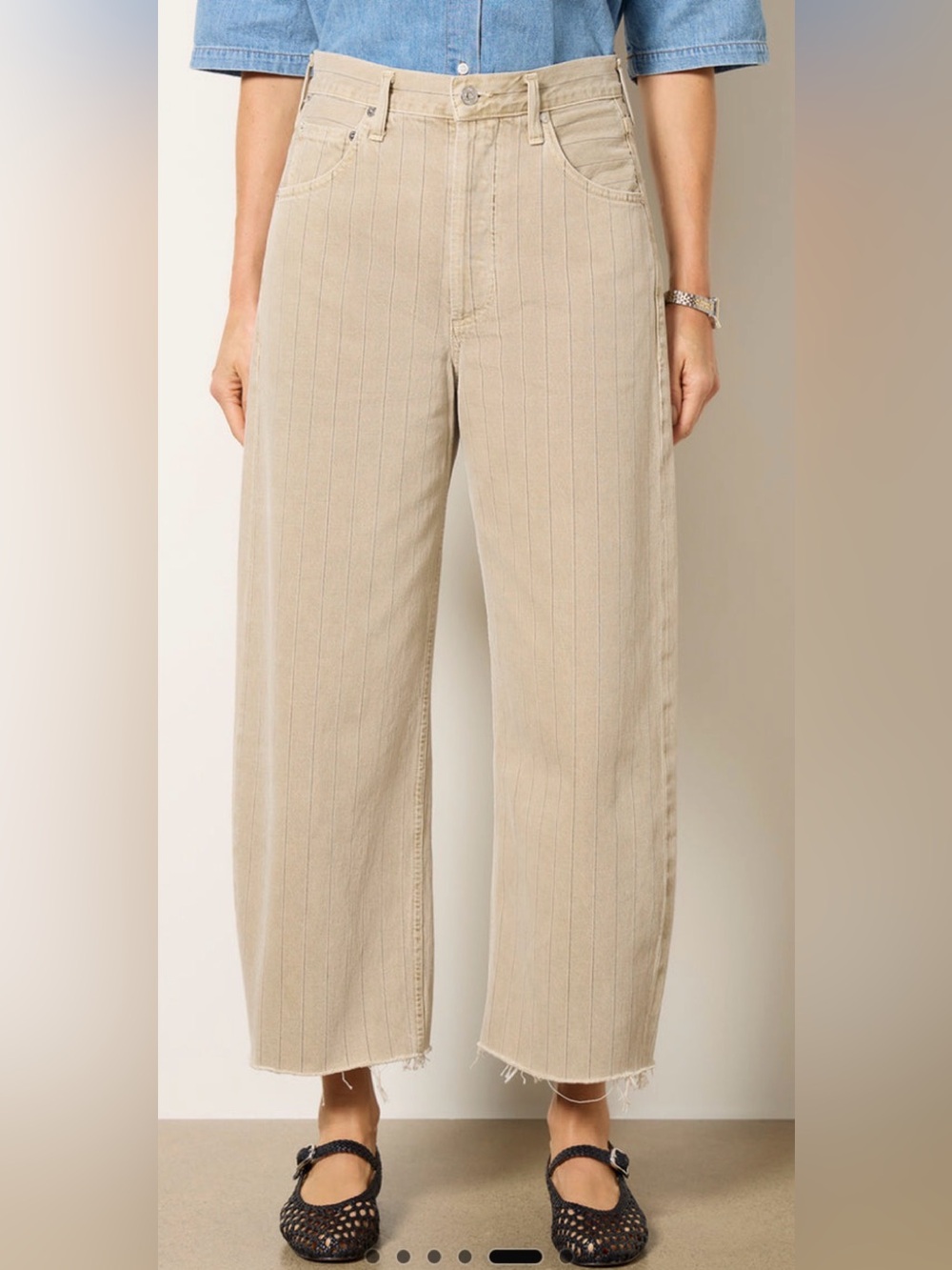 Citizens of Humanity Ayla Cropped Raw Hem 32  Beige Stripe